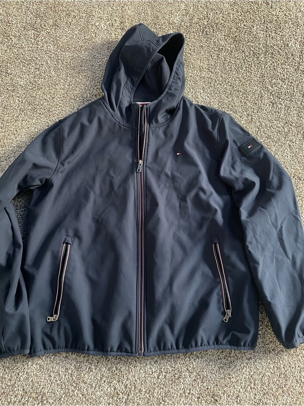 Tommy Hilfiger Men's Navy Hooded Windbreaker with Signature Trim